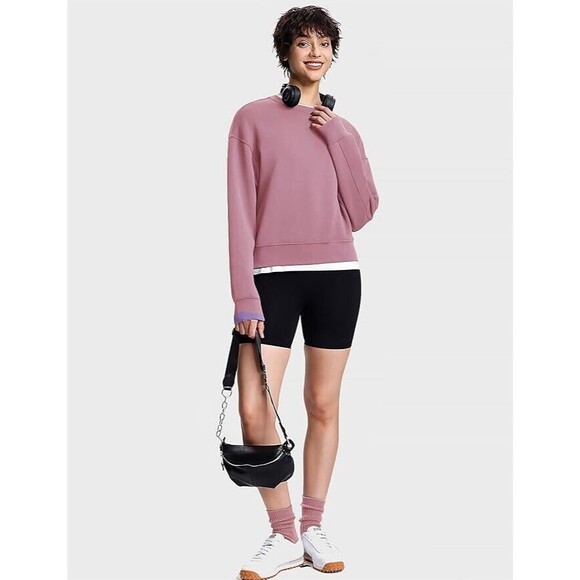 🩷 New Mauve Modal Cropped Sweatshirt Women’s Size Small | Long Sleeve Crew Neck - Picture 1 of 6